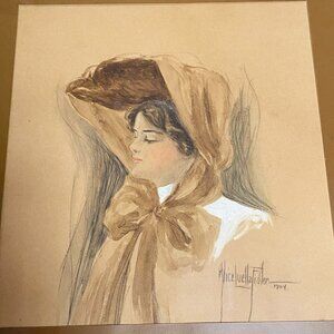 Antique 1904 Alice Luella Fidler ORIGINAL Watercolour Painting, Listed Artist